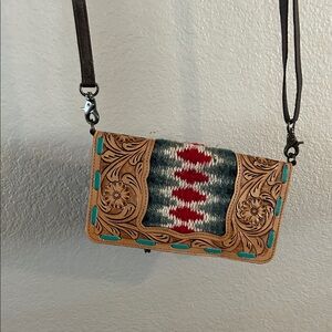 Embroidered Tan and Multicolor Crossbody Bag